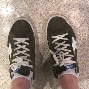 Golden goose green suede